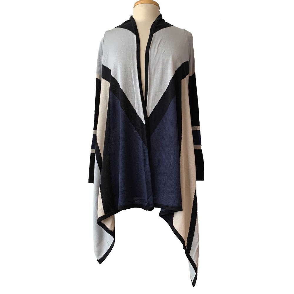BCBGMaxAzria Moto Cardigan Silk/Cotton Wrap XS/XXS Blue, Black, Grey